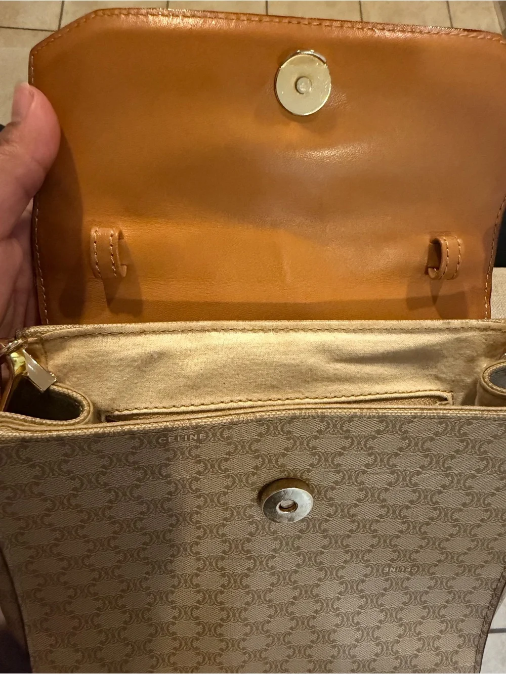 Celine Beige Monogram Triomphe Top-Handle Crossbody